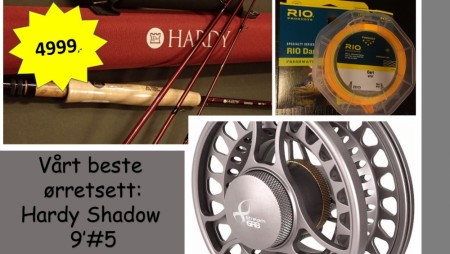 Hardy Shadow 9´#5 med Xstream snelle og Rio Dart line, backing og fortom.